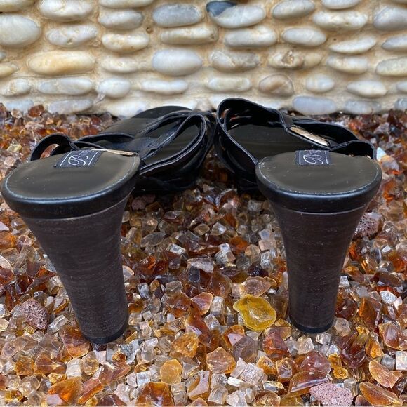 Brighton Vista Black Slide Open Toe Sandals Strappy Heels Leather Size 7.5M EUC! - Picture 8 of 10